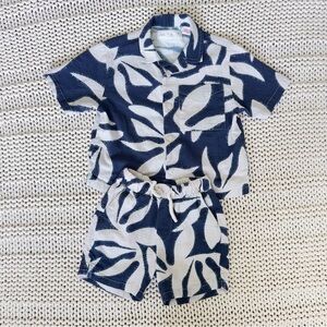 Zara Tropical Navy Blue Print Shirt and Shorts Toddler Set Size 2T